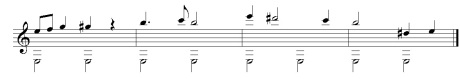 Improvisation sur la première corde, avec note pédale de mi. La ligne mélodique doit être chantée, les intervalles ressentis et identifiés.